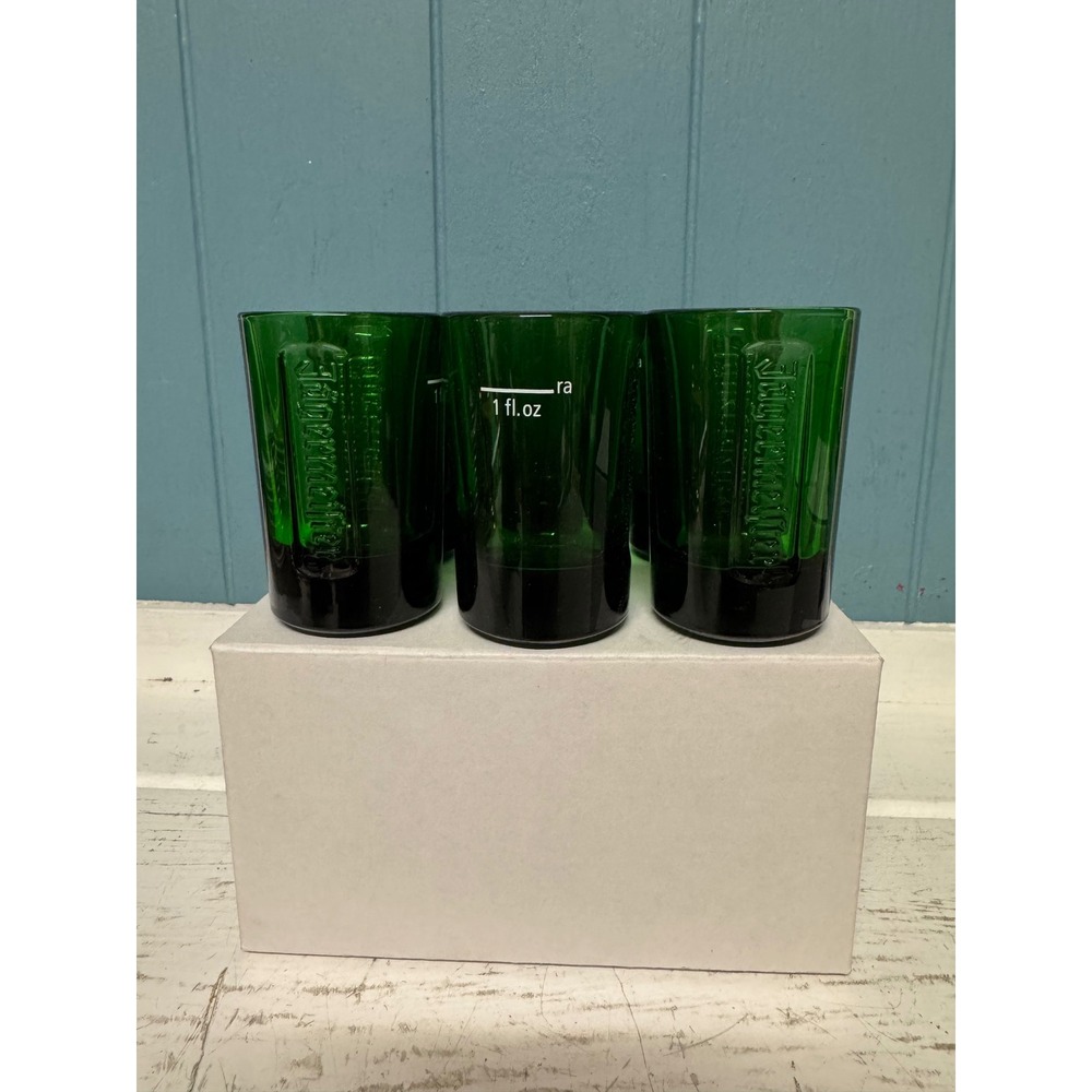 Jagermeister Green Glass Shot‎ Glasses Set of 6 Embossed Logo 1 fl oz Barware